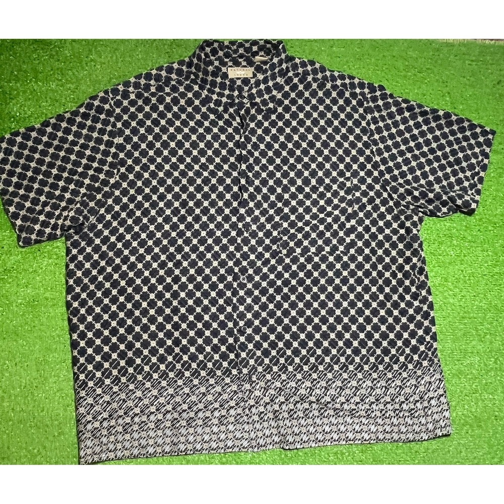 Vintage‎ Natural Issue Shirt XL Cropped Button Up Geometric Gradient Gold Black